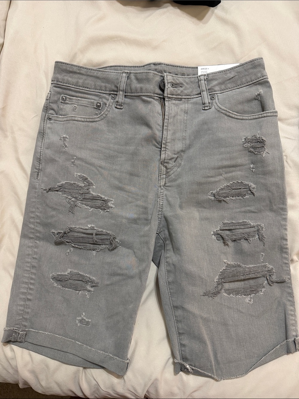American Eagle Outfitters Gray Distressed Denim Shorts air flex
